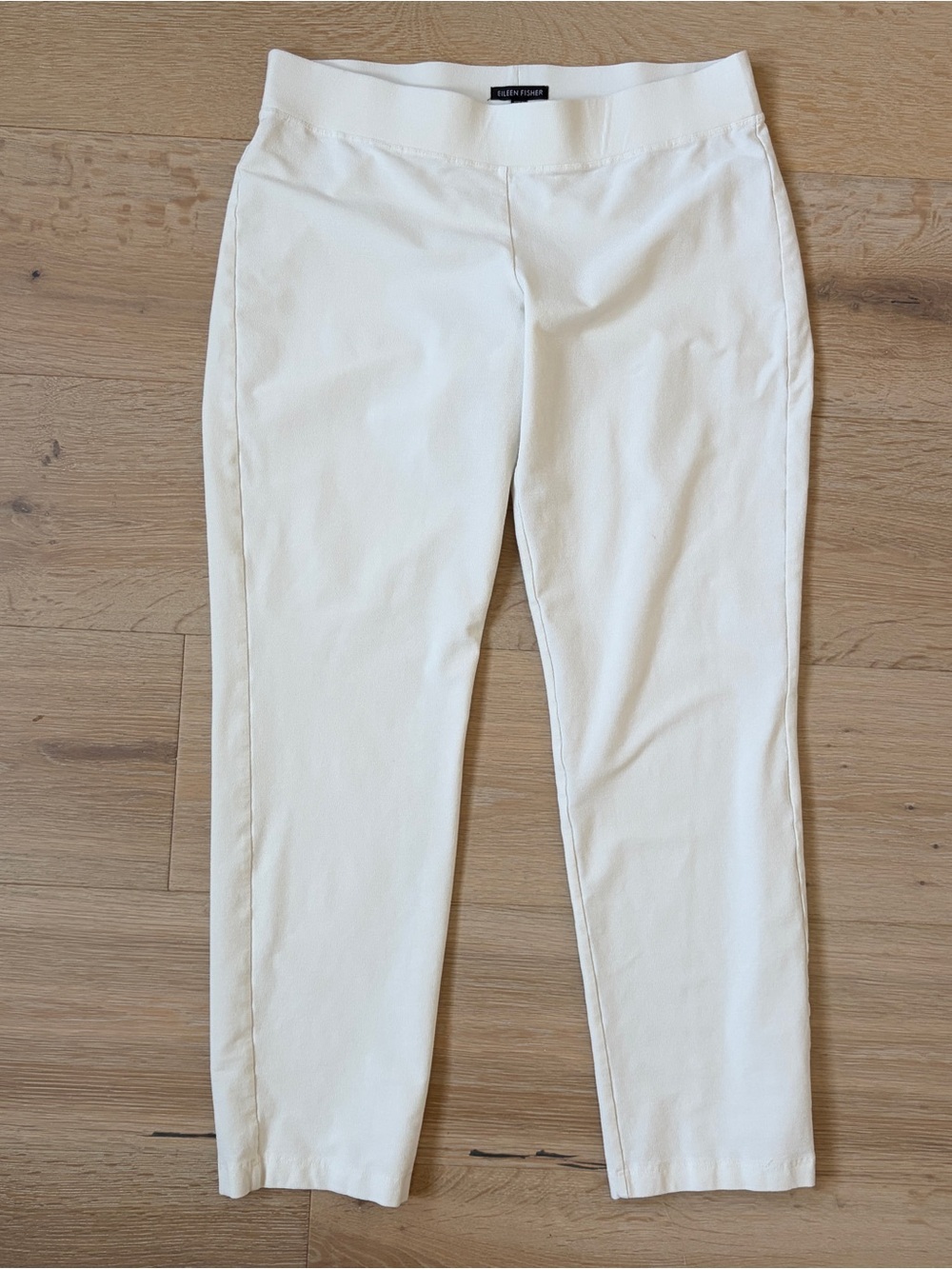 Eileen Fisher Stretch Crepe Cream Pull On Slim Leg Ankle Pants Women's Sz M*R23
